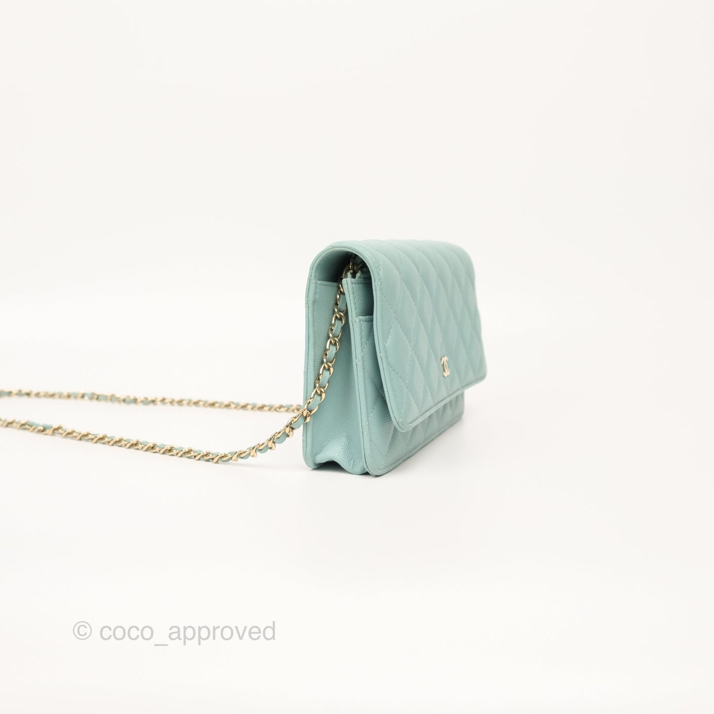Chanel Quilted Classic Wallet On Chain WOC Tiffany Blue Caviar Gold Hardware