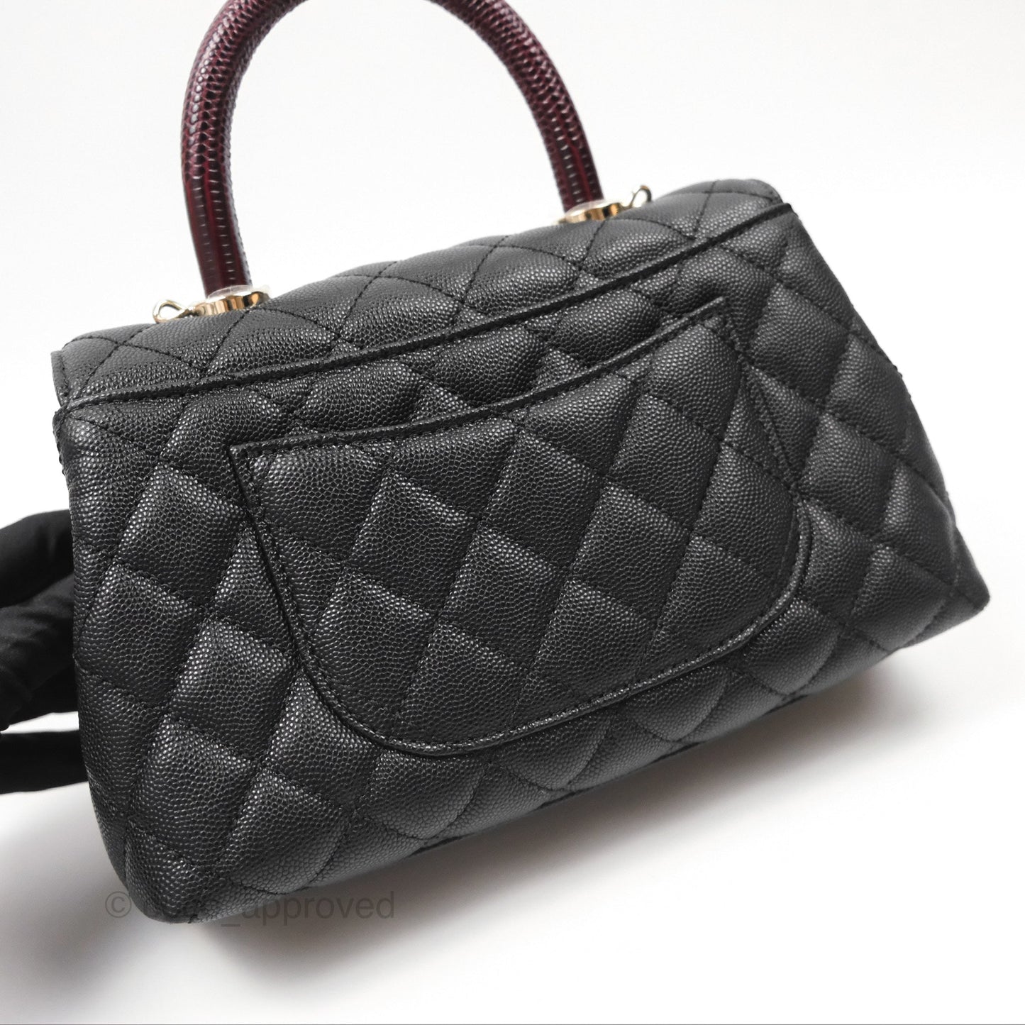 Chanel Small Coco Handle Quilted Black Caviar Gold Hardware Embossed Lizard Handle
