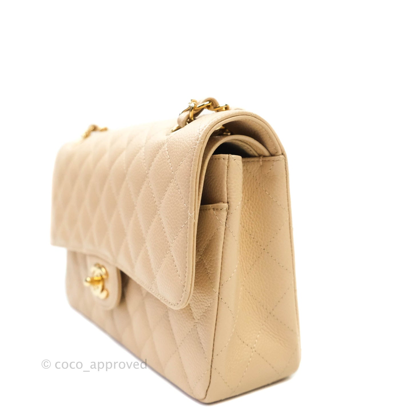 Chanel M/L Medium Double Flap Bag Beige Caviar Gold Hardware