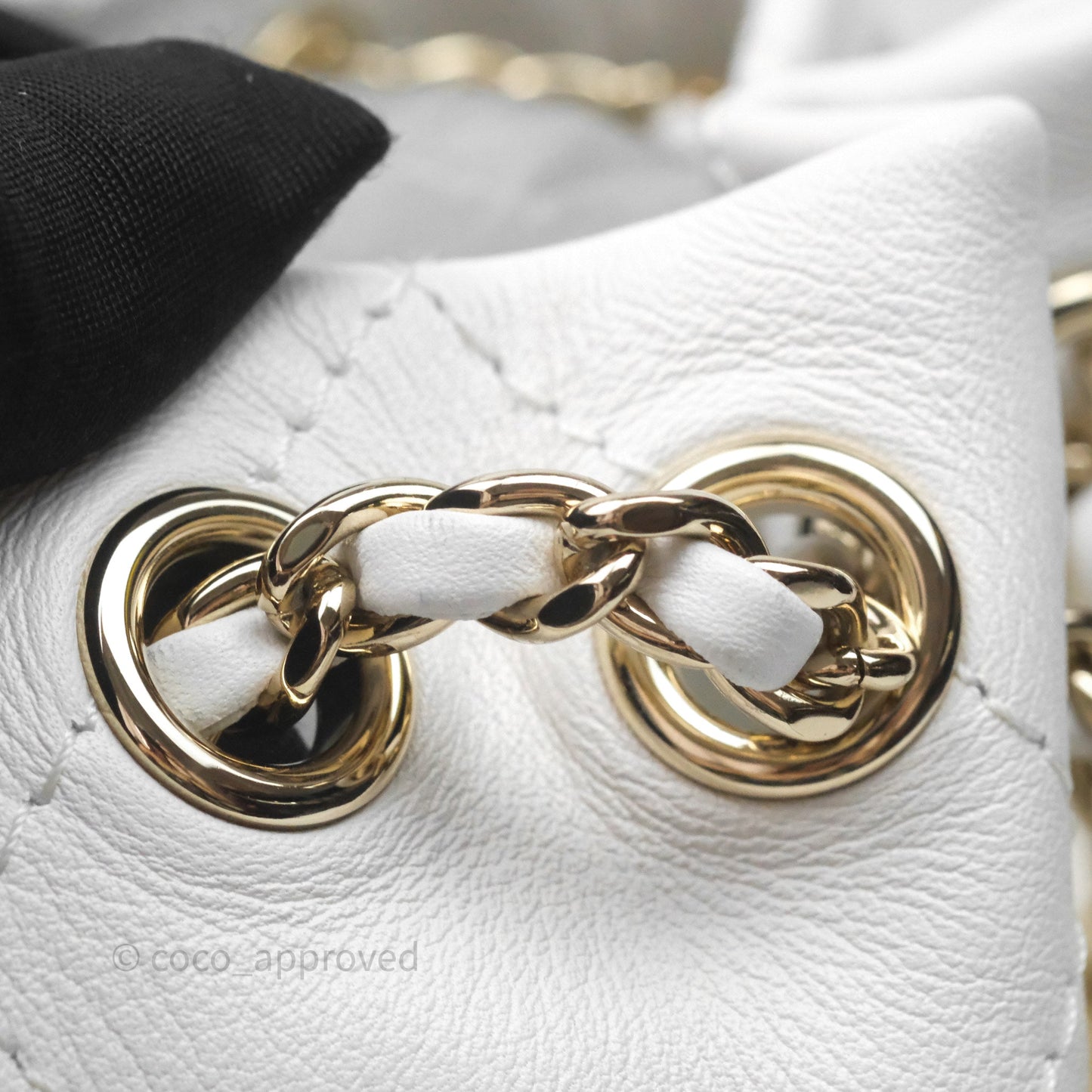 Chanel Quilted Drawstring Bucket Backpack White Calfskin Gold Hardware 24C