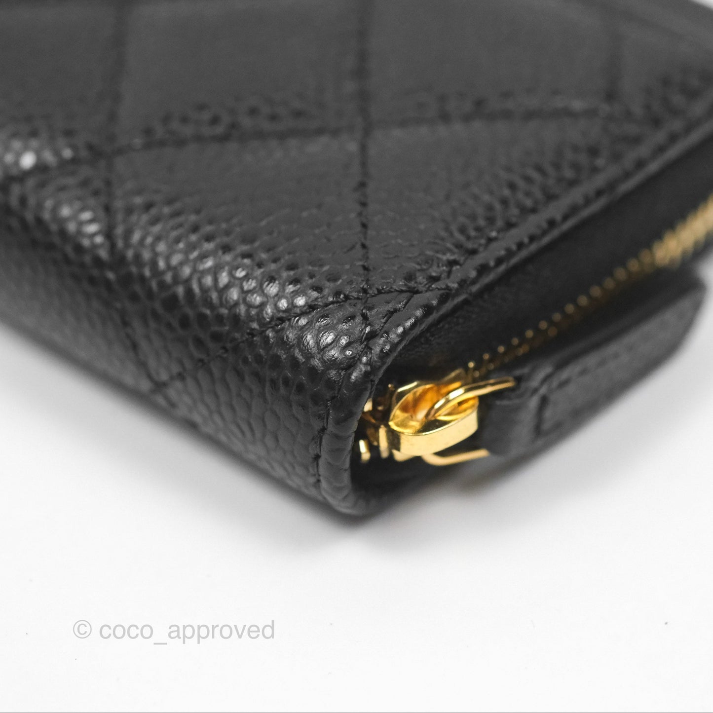 Chanel Quilted Zip Card Holder Black Caviar Gold Hardware