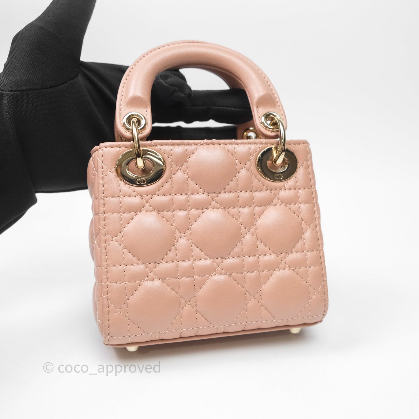 Christian Dior Micro Lady Dior Pink Beige Cannage Calfskin Gold Hardware