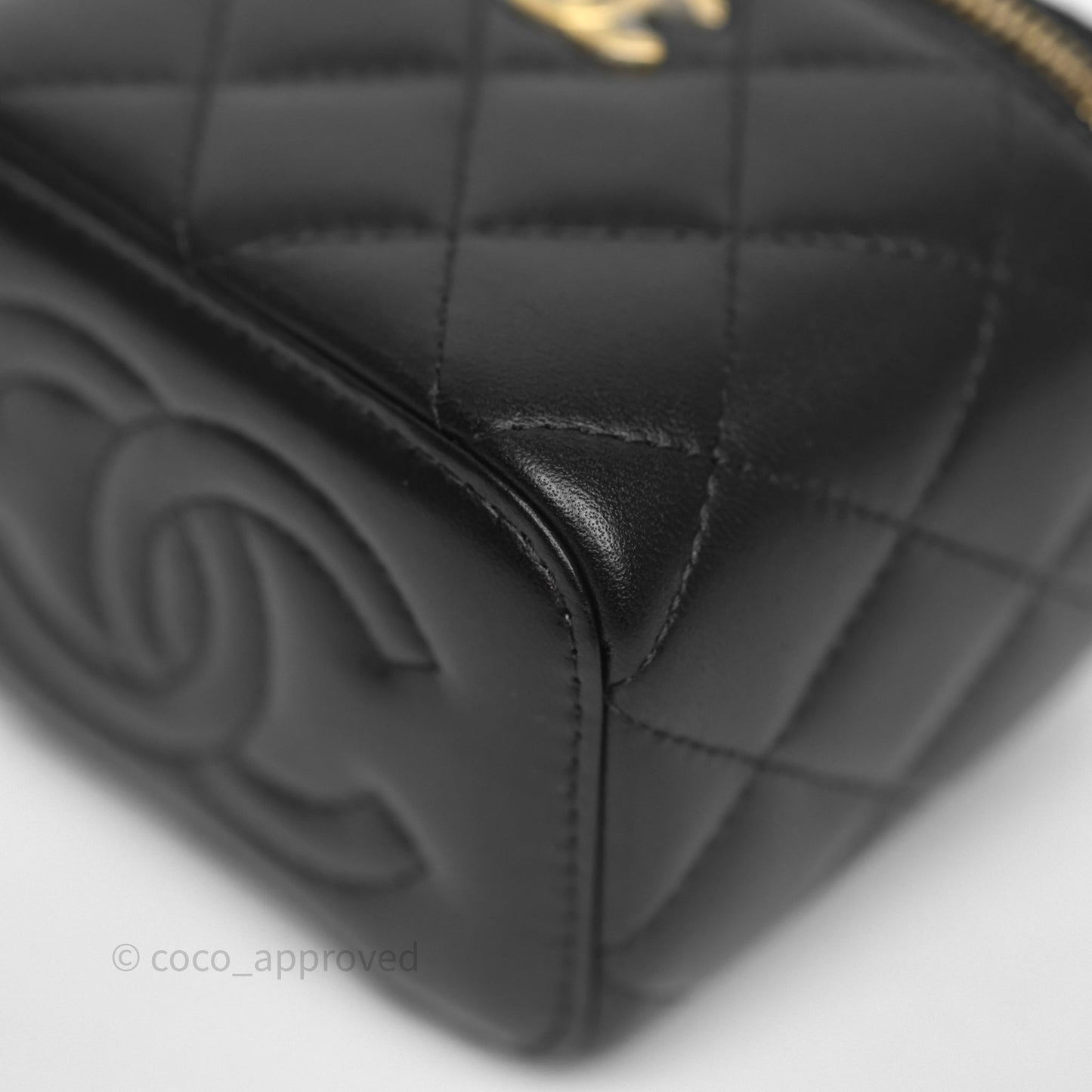 Chanel Mini Vanity With Double Chain Black Lambskin Aged Gold Hardware
