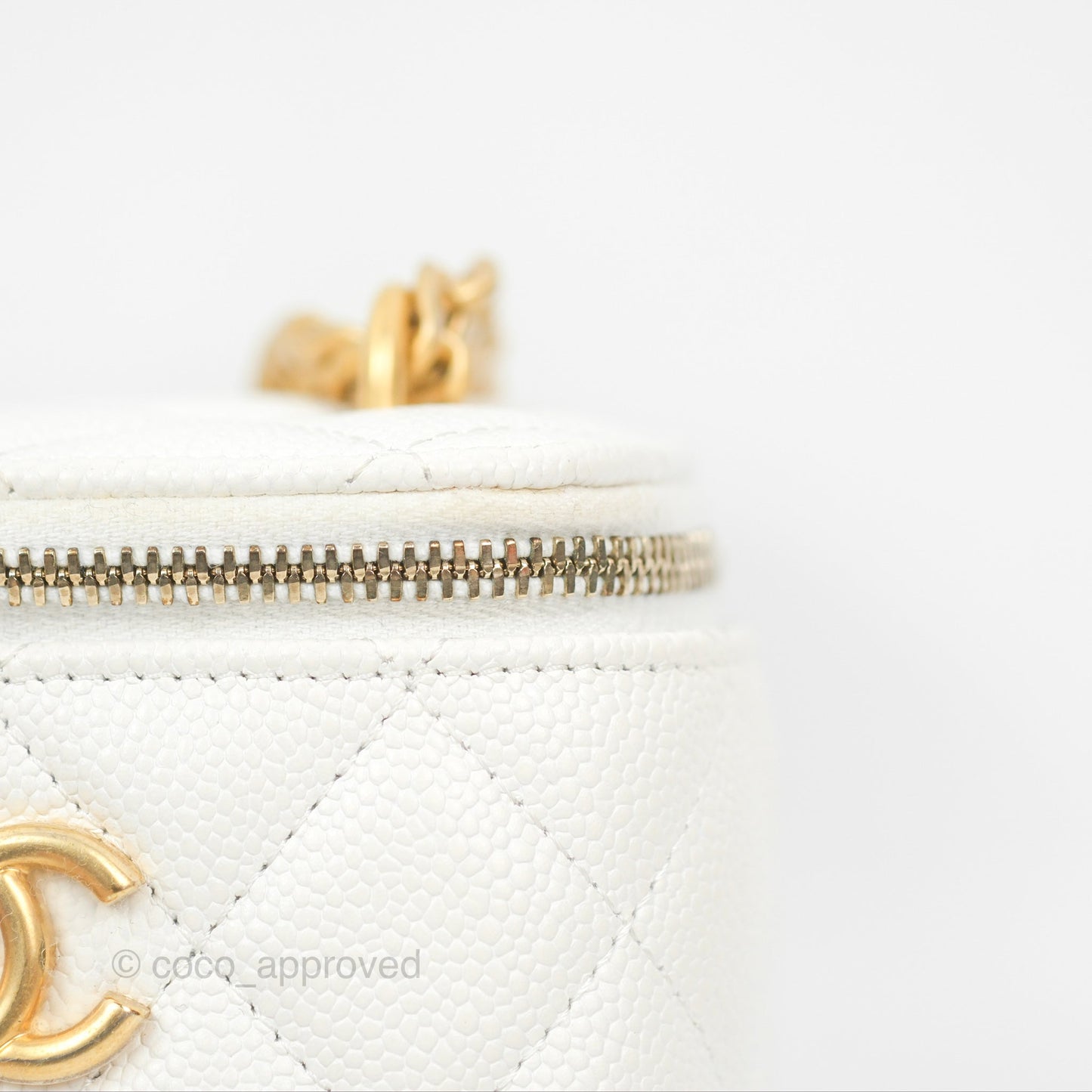 Chanel Quilted Heart Crush Mini Vanity With Chain White Caviar Aged Gold Hardware