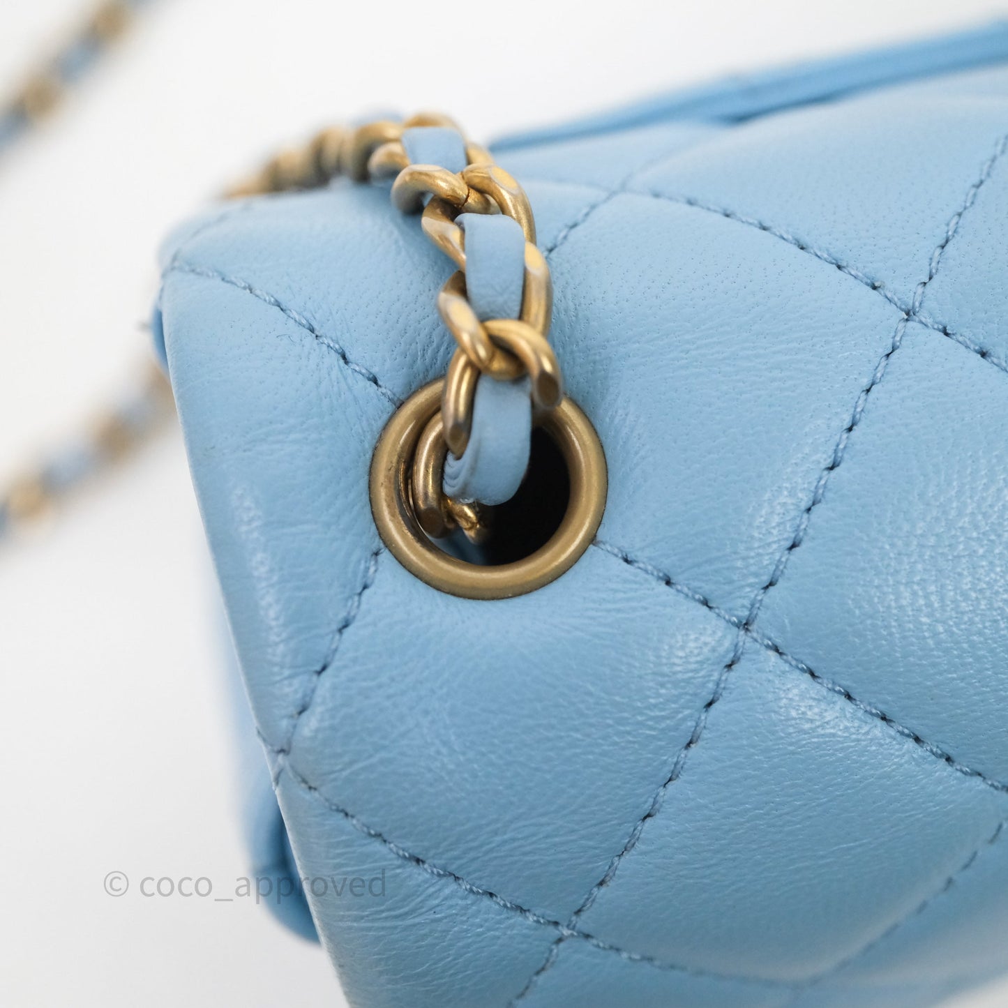 Chanel Mini Rectangular Pearl Crush Quilted Blue Lambskin Aged Gold Hardware