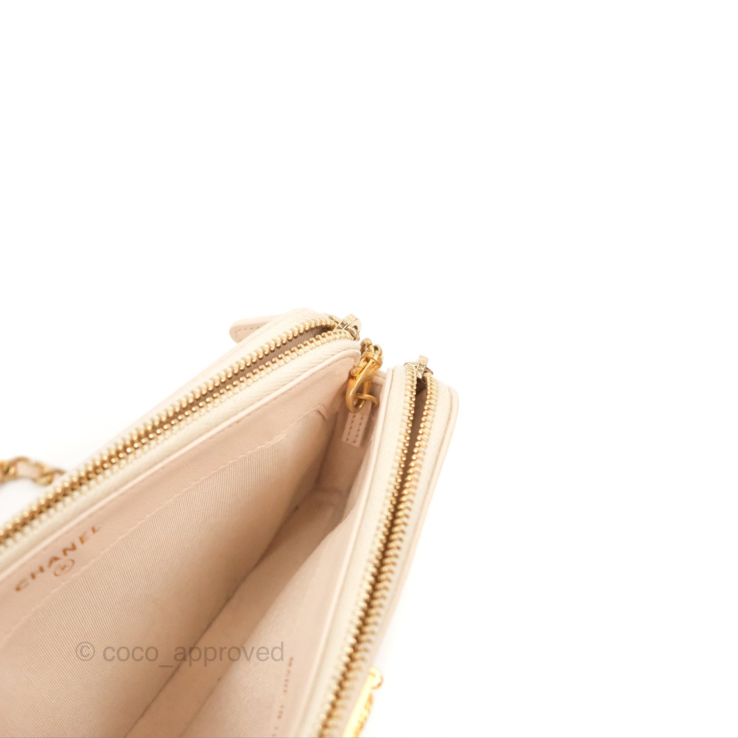 Chanel Boy Double Zip Clutch On Chain Chevron Pale Beige Aged Gold Hardware