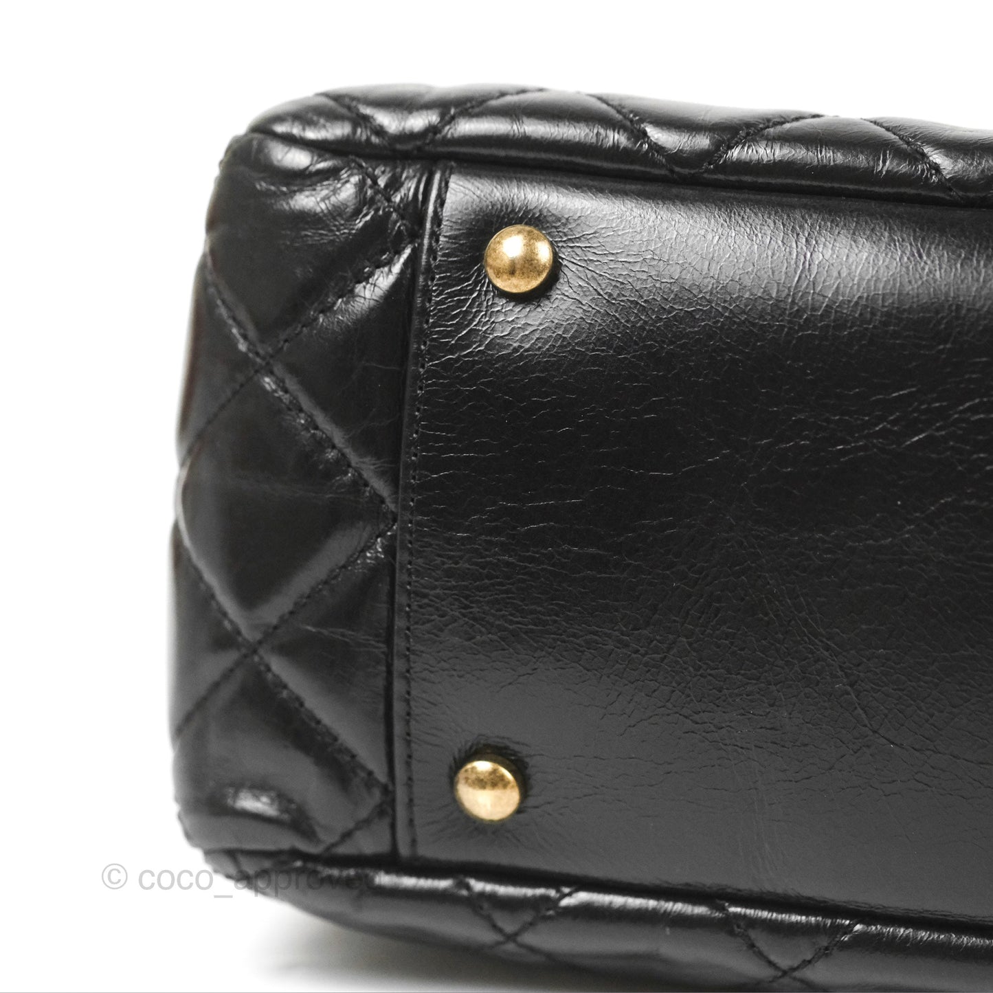Chanel Large Castle Rock Flap Bag Black Glazed Aged Calfskin Burgundy Handle