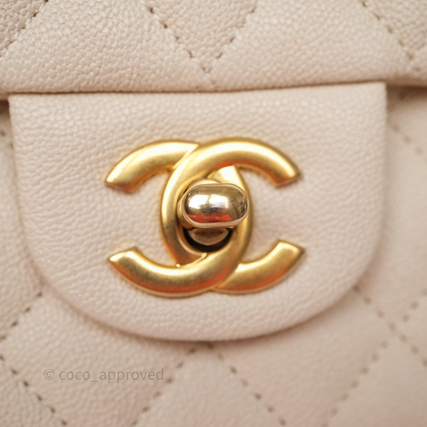 Chanel Top Handle Mini Rectangular Flap Bag Ivory Beige Caviar Gold Hardware