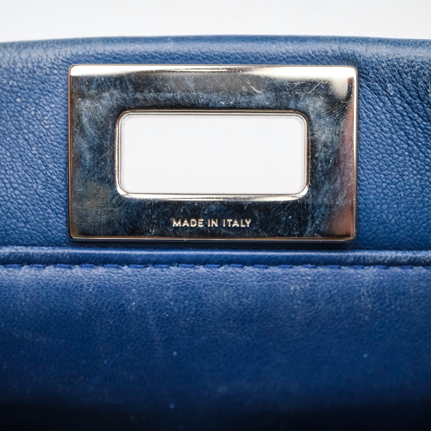 Fendi Nappa Mini Peekaboo Bag Blue Silver Hardware