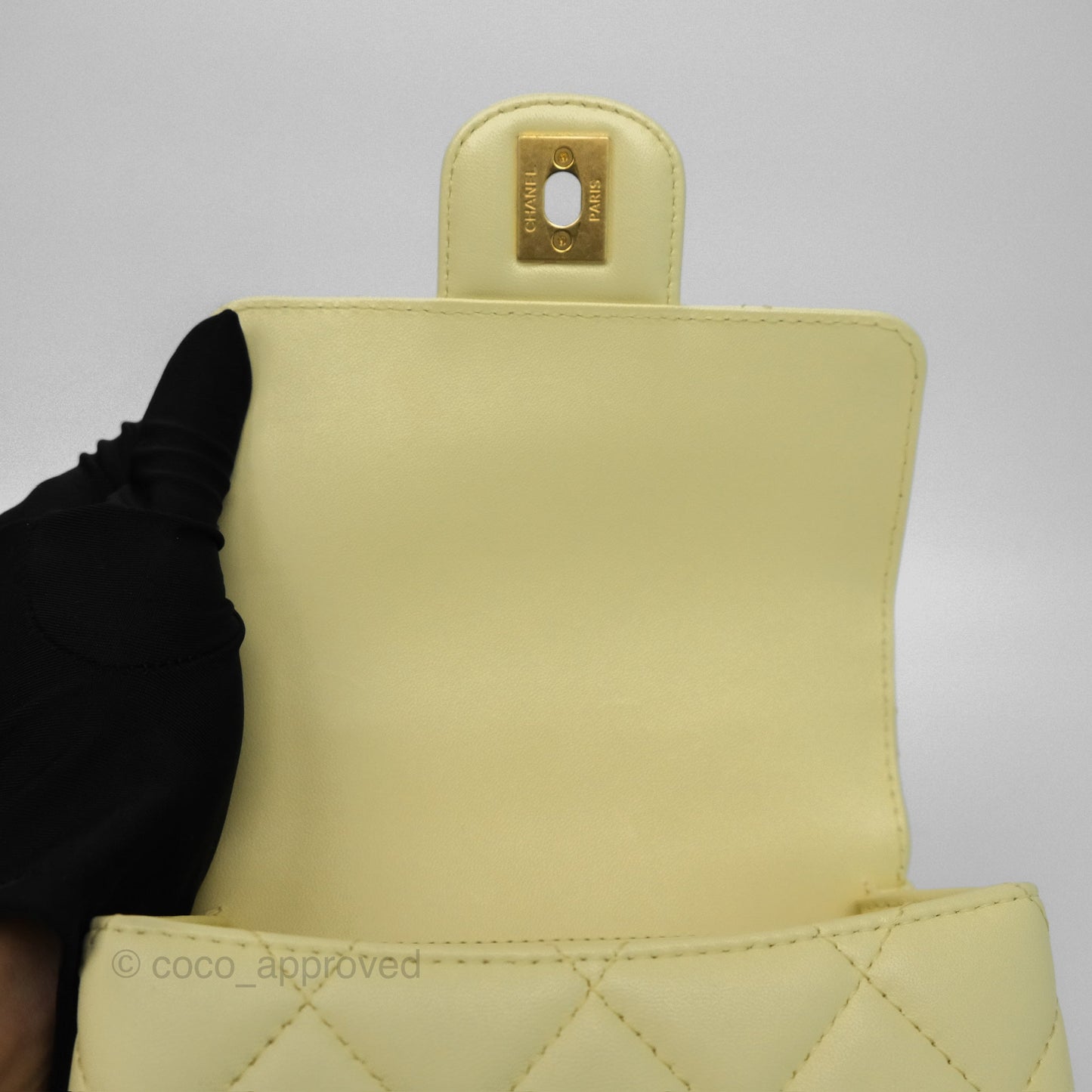 Chanel Crush Top Handle Flap Bag Yellow Lambskin Aged Gold Hardware