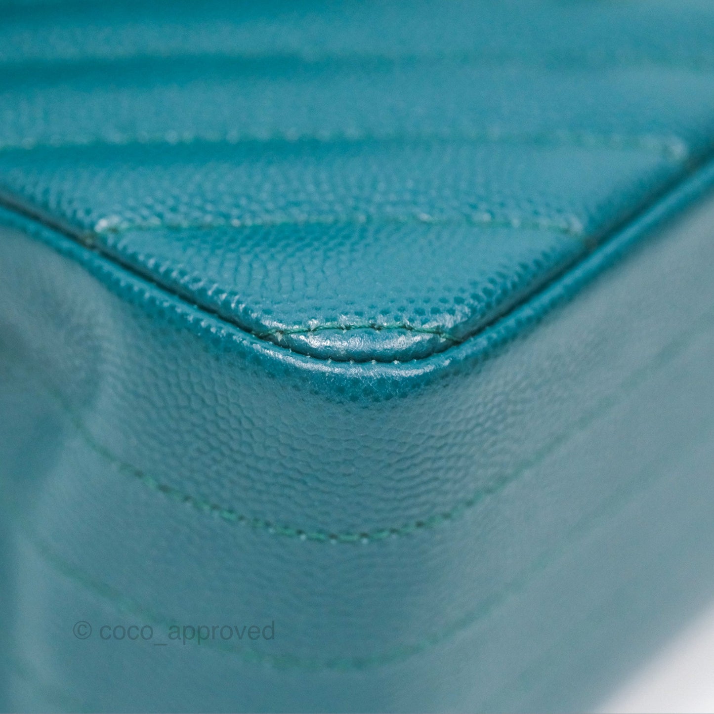 Chanel Mini Square Flap Chevron Teal Caviar Gold Hardware