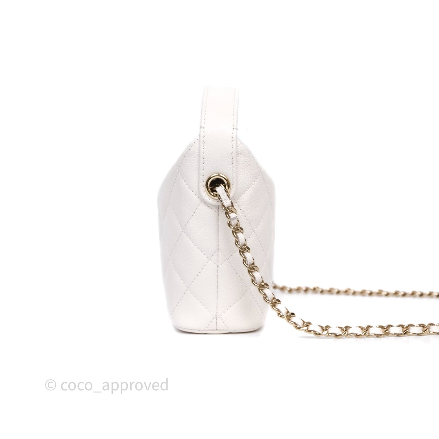 Chanel Quilted Hobo With Chain White Caviar Gold Hardware