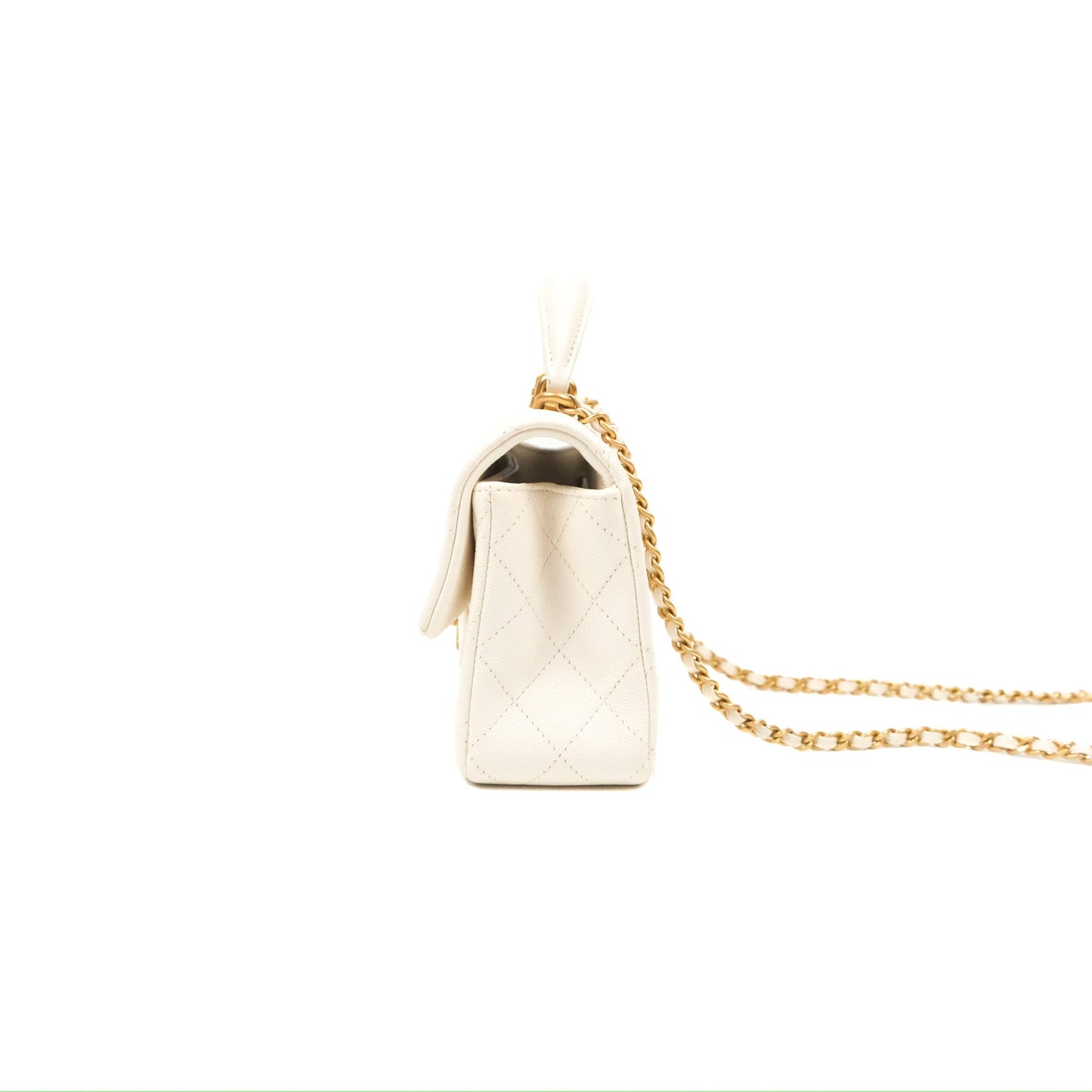 Chanel Top Handle Mini Rectangular Flap Bag White Caviar Gold Hardware