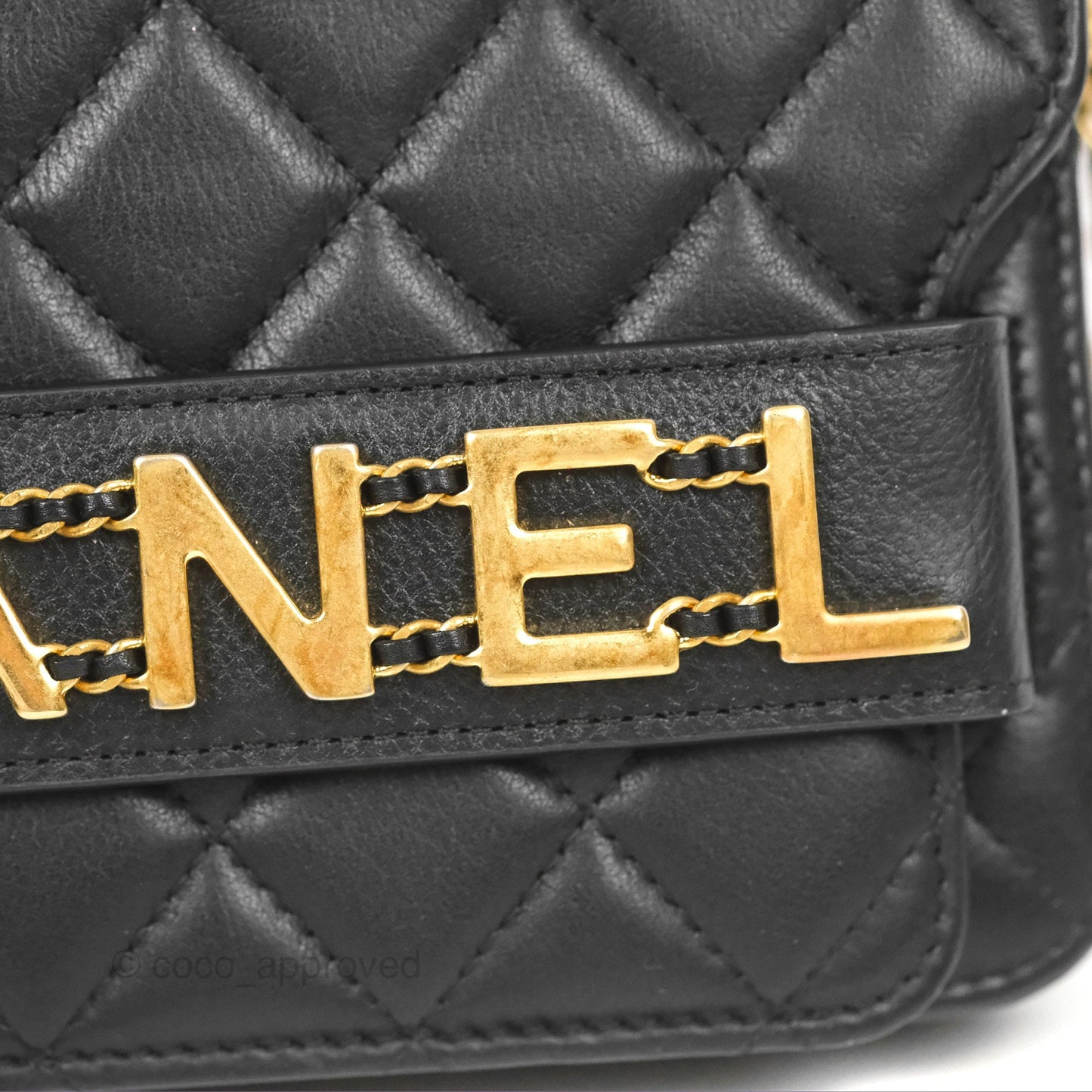 Chanel Logo Enchained Wallet On Chain WOC Black Calfskin Gold Hardware