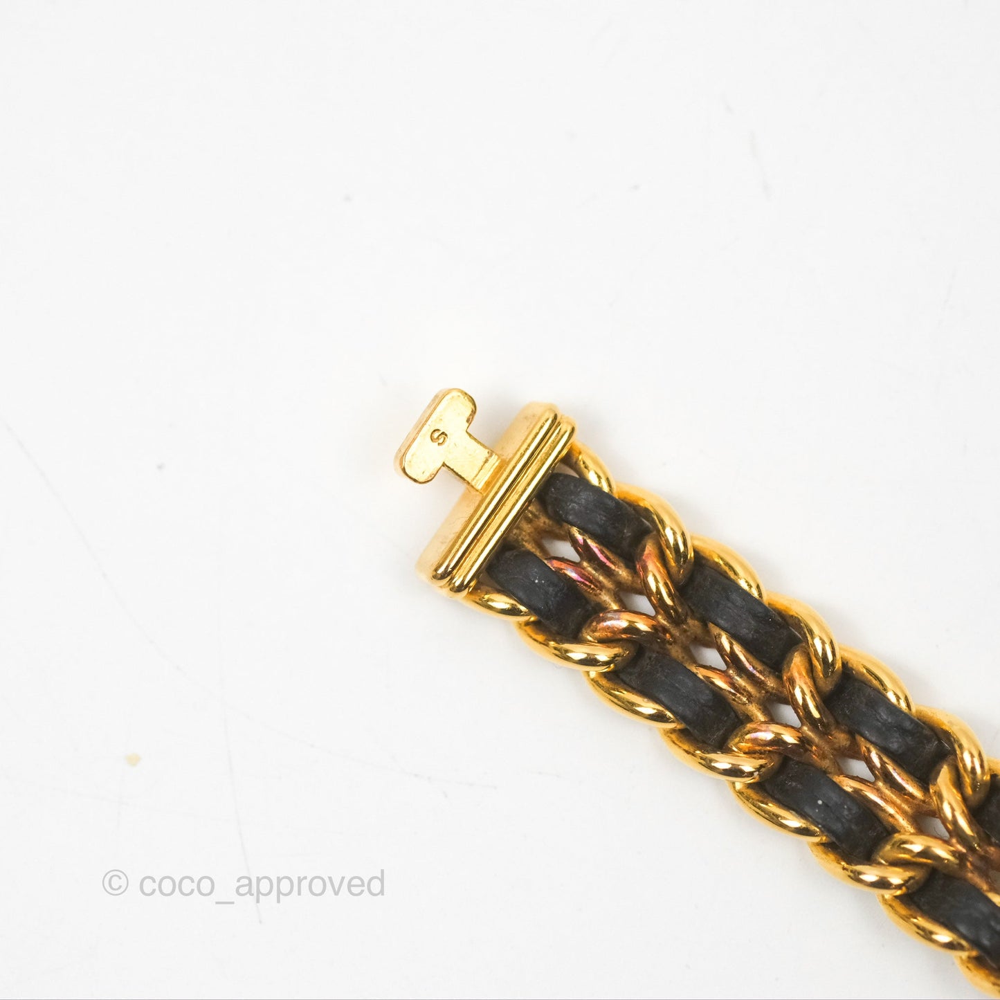 Chanel Vintage Première Watch Black Leather Gold Plated Size S