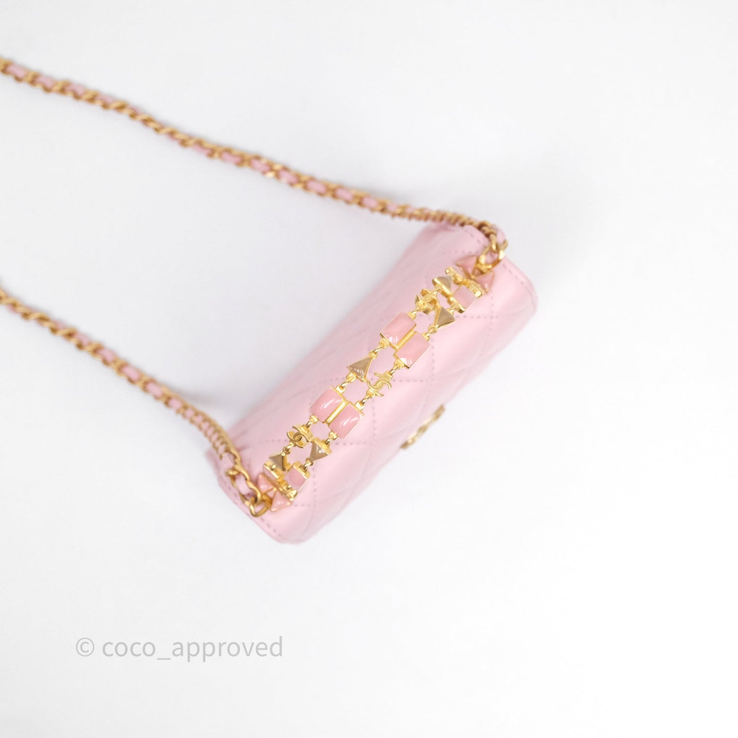 Chanel Mini Enamel Handle Clutch on Chain Pink Lambskin Gold Hardware