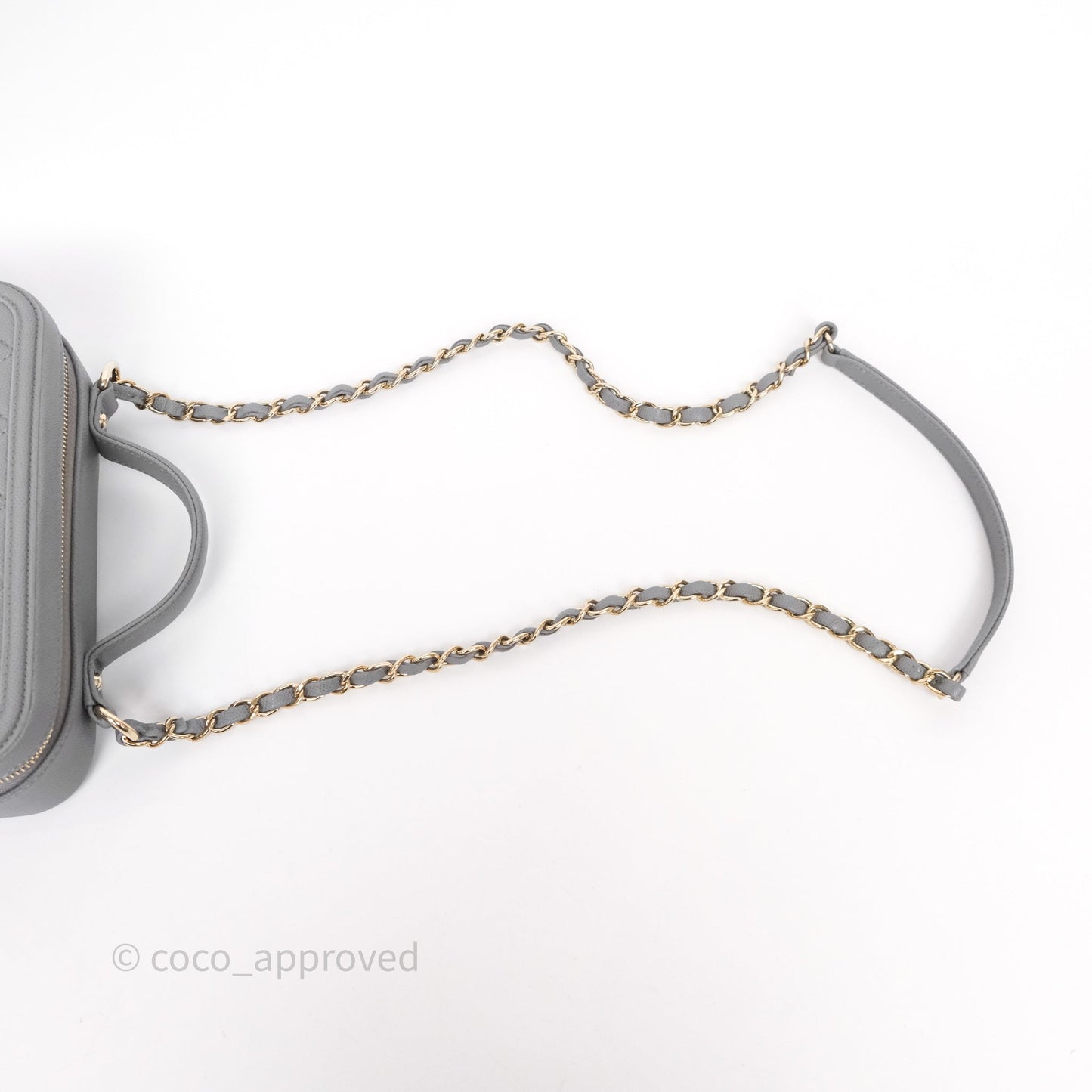 Chanel Medium CC Filigree Vanity Case Quilted Grey Caviar Gold Hardware
