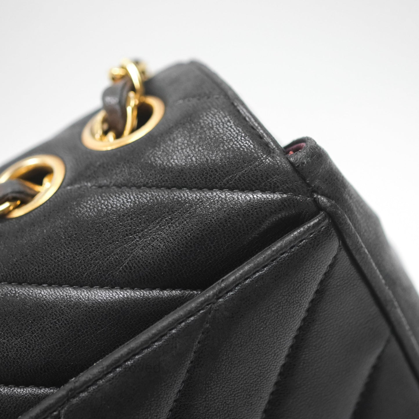 Chanel Vintage Chevron Envelope Flap Bag Black Lambskin 24K Gold Hardware