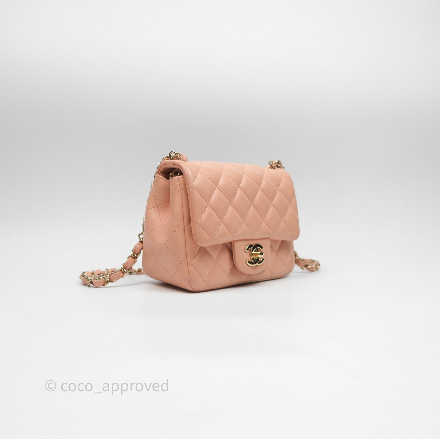 Chanel Mini Square Flap Quilted Beige Pink Lambskin Gold Hardware
