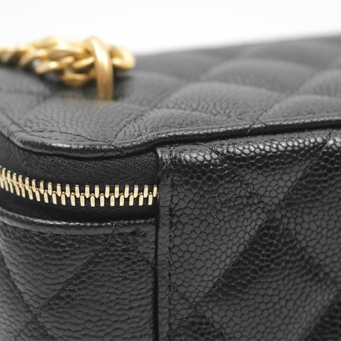 Chanel Vanity with Heart Adjustable Chain Black Caviar Aged Gold Hardware