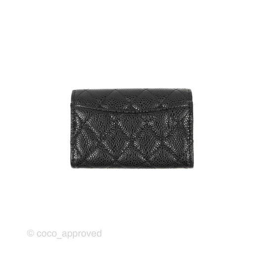 Chanel Classic Quilted Flap Card Holder Black Caviar Gold Hardware