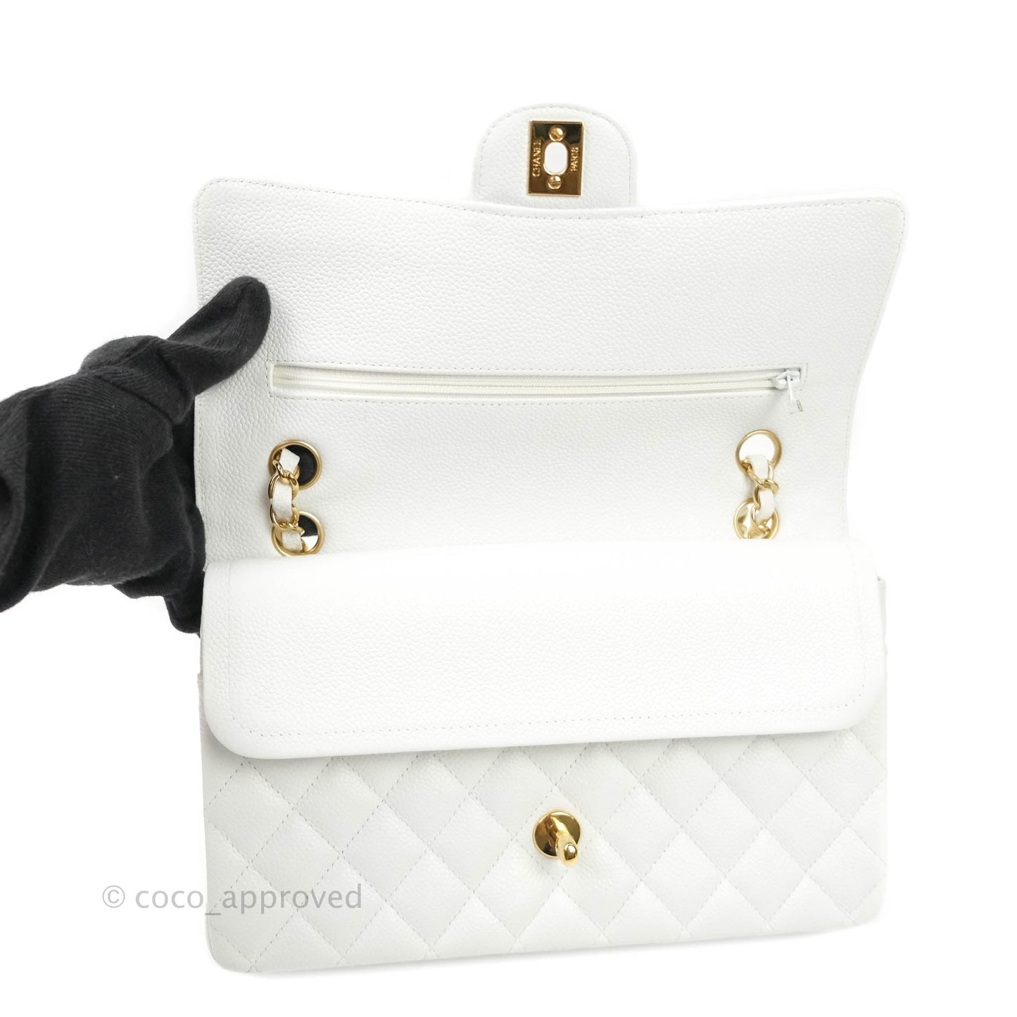 Chanel M/L Medium Double Flap Bag White Caviar Gold Hardware