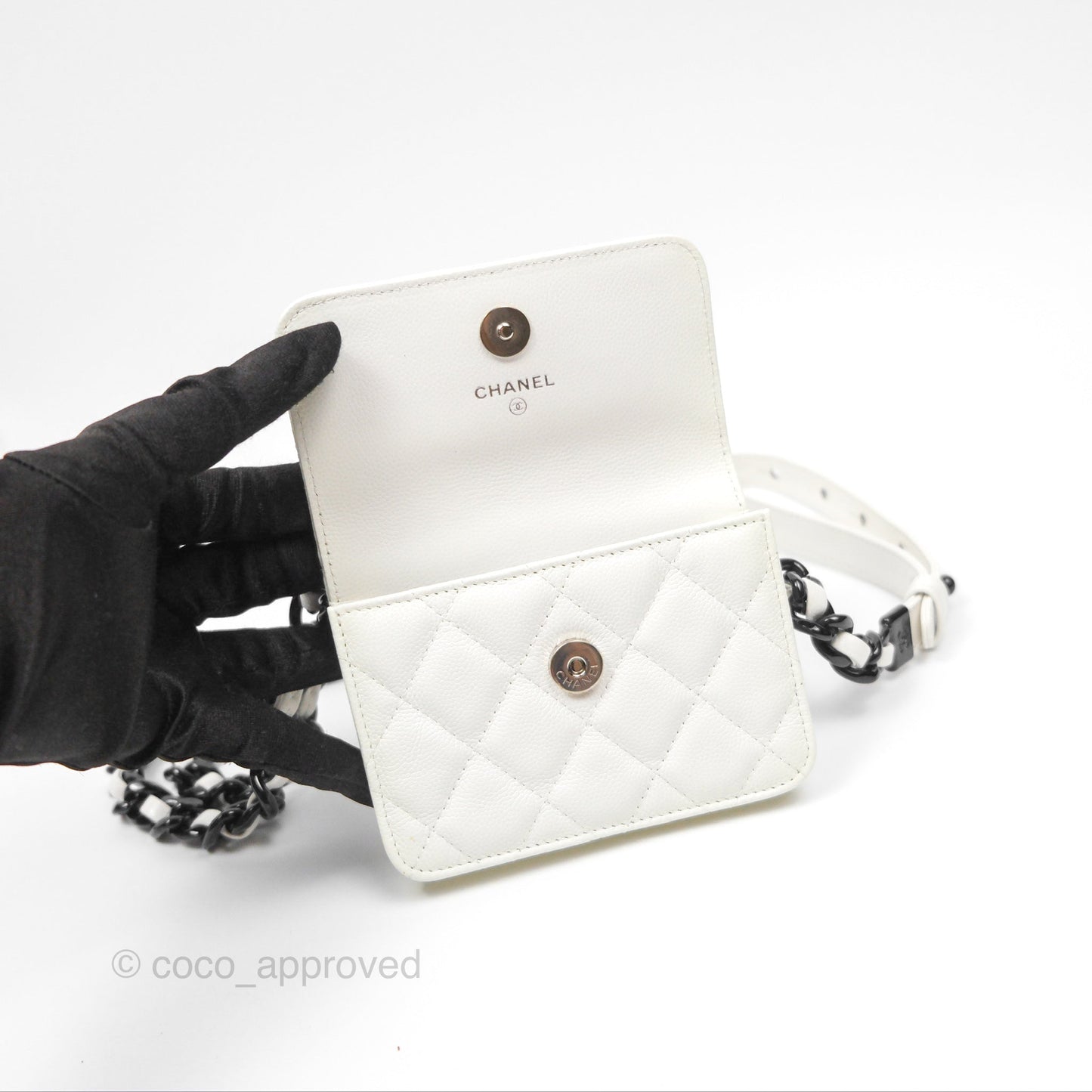 Chanel My Everything Belt Flap Card Holder White Caviar Incognito Hardware