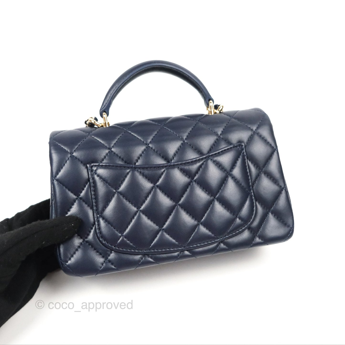 Chanel Top Handle Mini Rectangular Flap Bag Navy Lambskin Gold Hardware