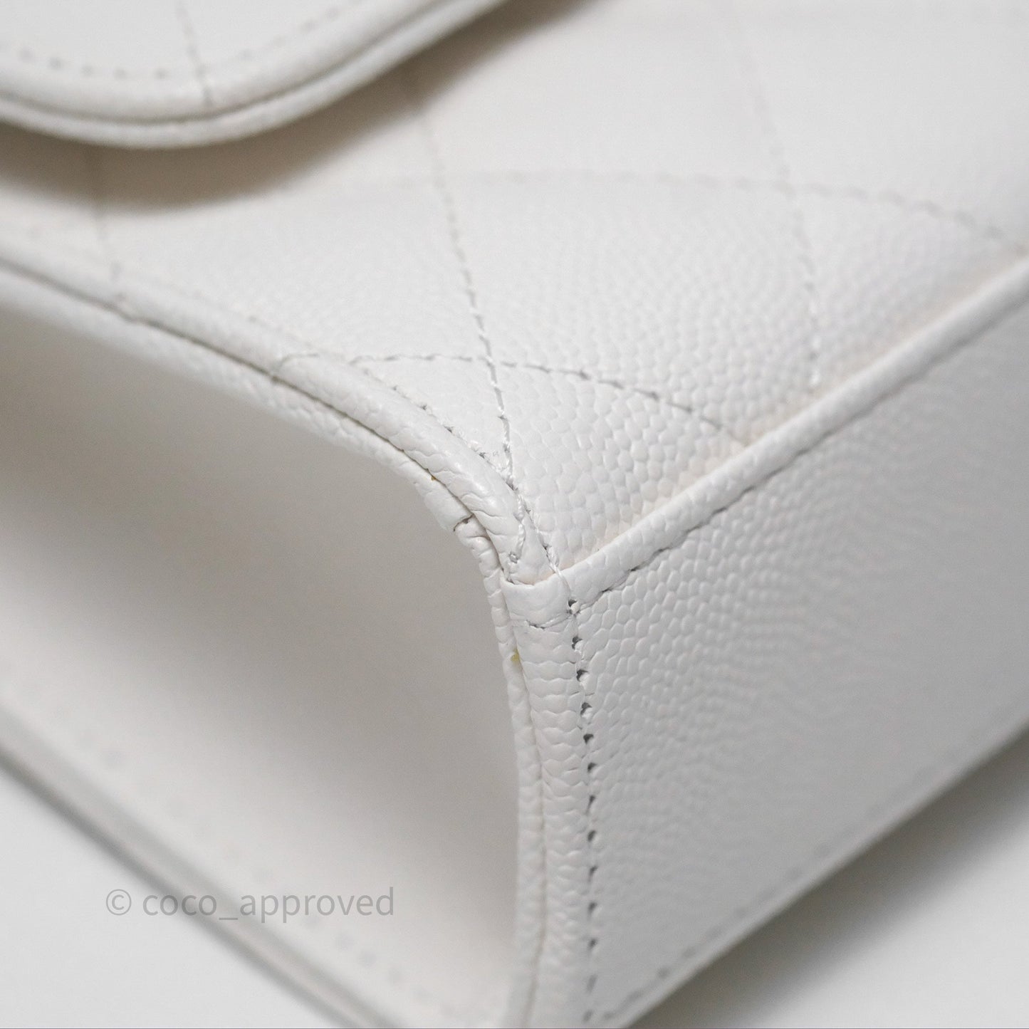 Chanel Small Top Handle Clutch with Chain White Caviar Light Gold Hardware 23P