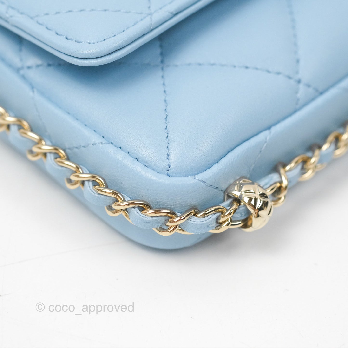 Chanel Mini Chain Around Clutch With Chain Blue Lambskin Gold Hardware