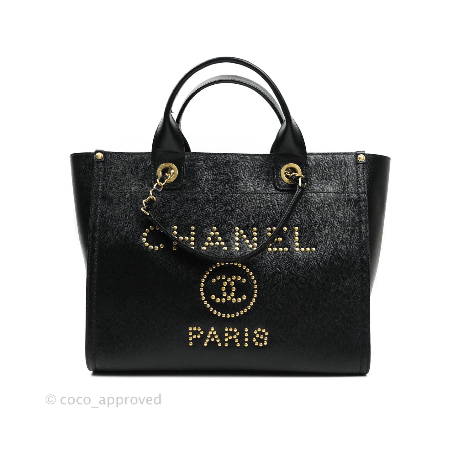 Chanel Studded Black Caviar Deauville Small Shopping Bag