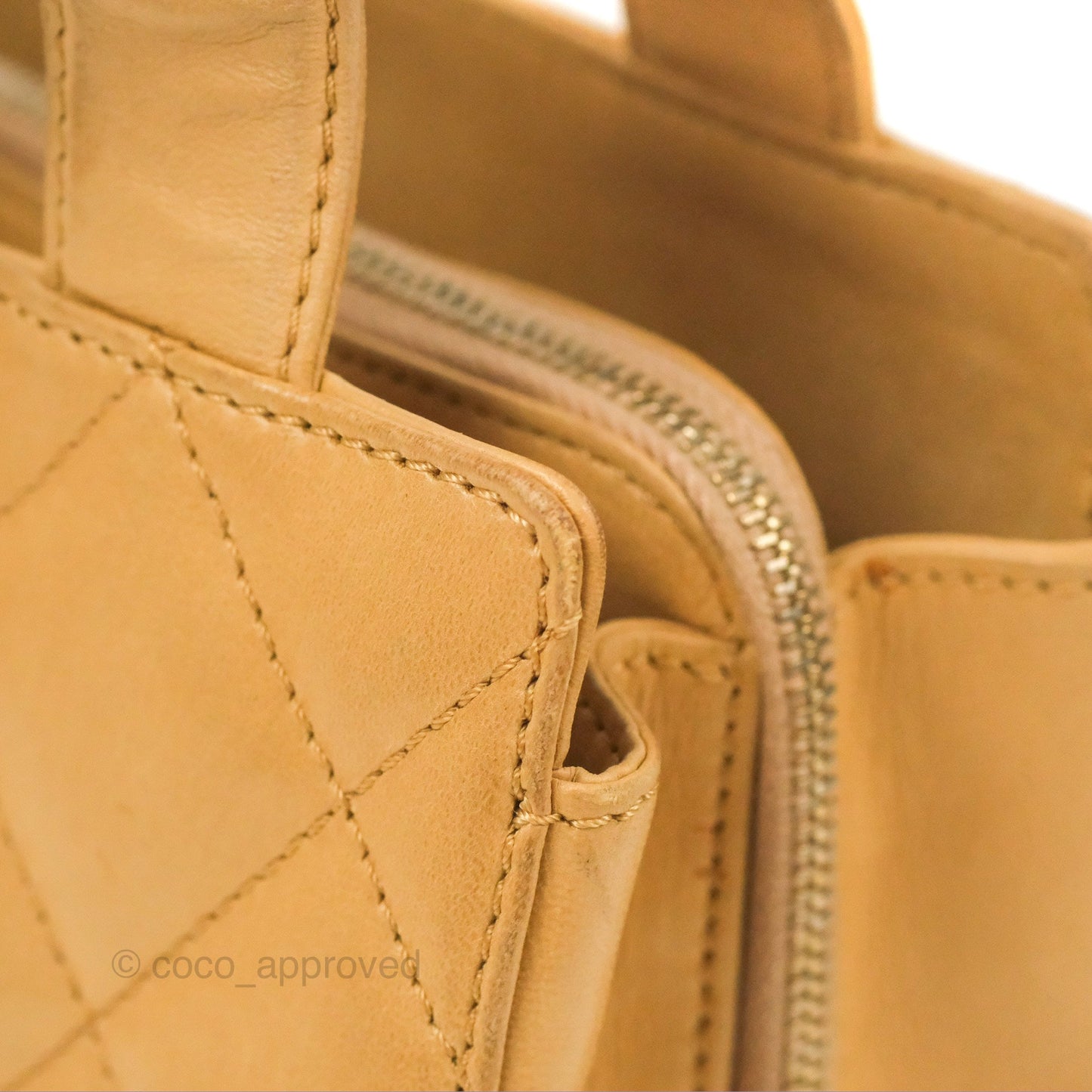 Chanel Vintage Small Top Handle Tote Quilted Beige Lambskin