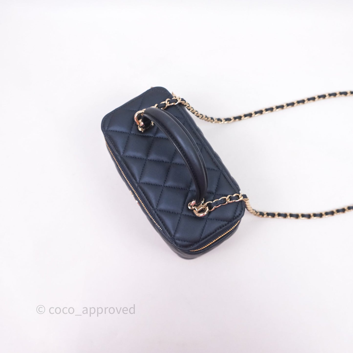 Chanel Top Handle Vanity Irdescent Navy Lambskin Gold Hardware