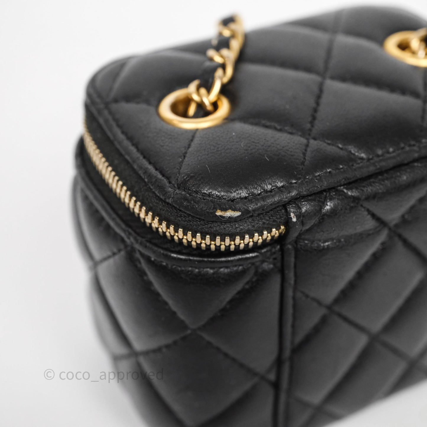Chanel Mini Black Lambskin Vanity Pearl Crush With Chain Gold Hardware