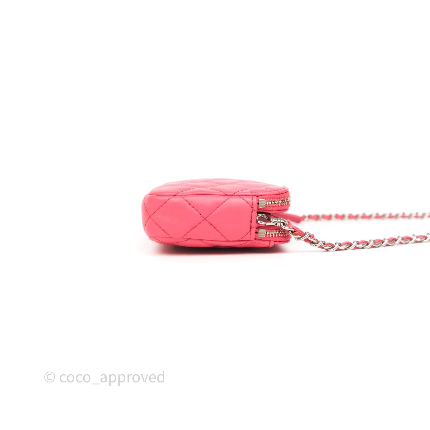 Chanel Double Zip Clutch On Chain Dark Pink Lambskin Silver Hardware