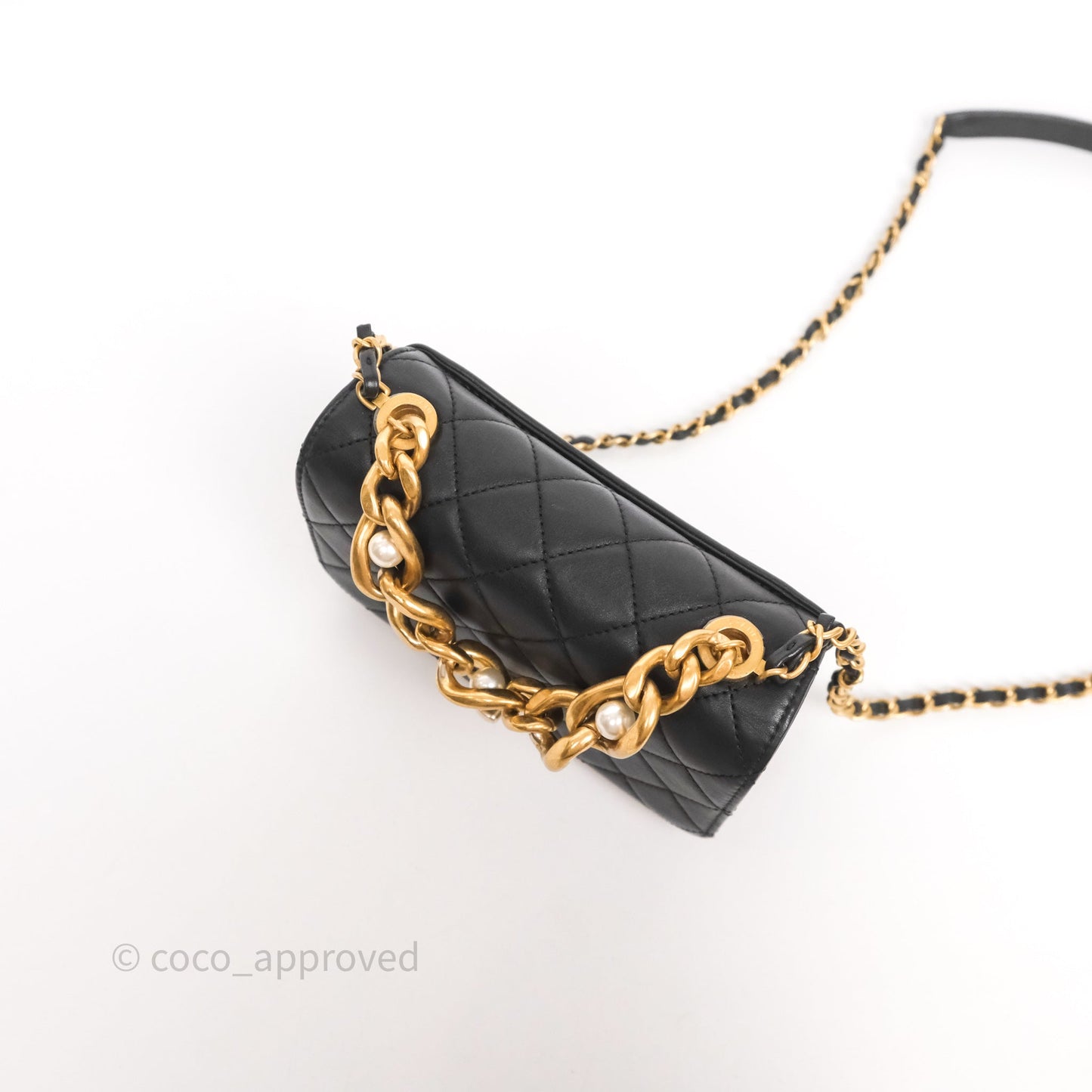 Chanel Pearl Chain Bag Black Calfskin Gold Hardware