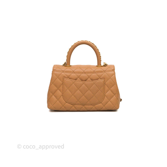 Chanel Small Coco Handle with Chain Handle Beige Caviar Aged Gold Hardware 23P