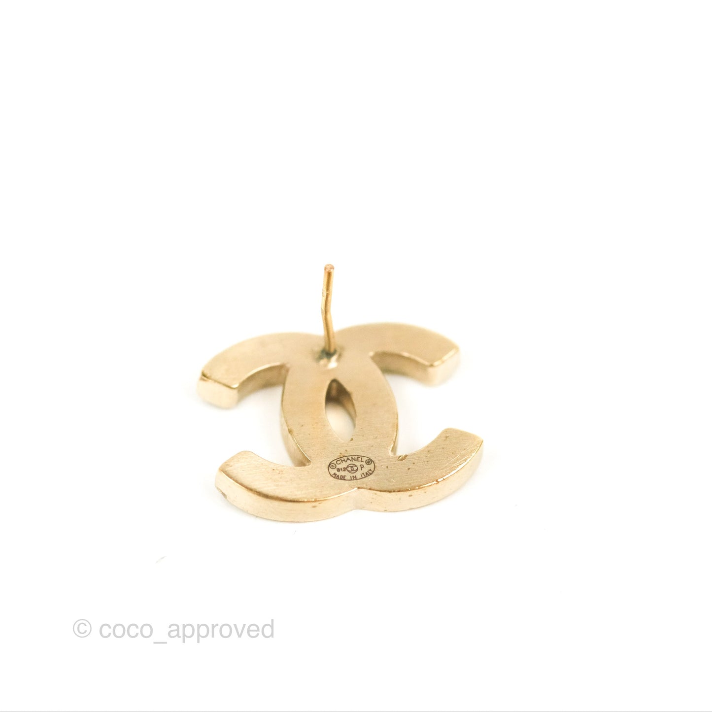 Chanel CC Black Leather Earrings Matte Gold Tone 12P