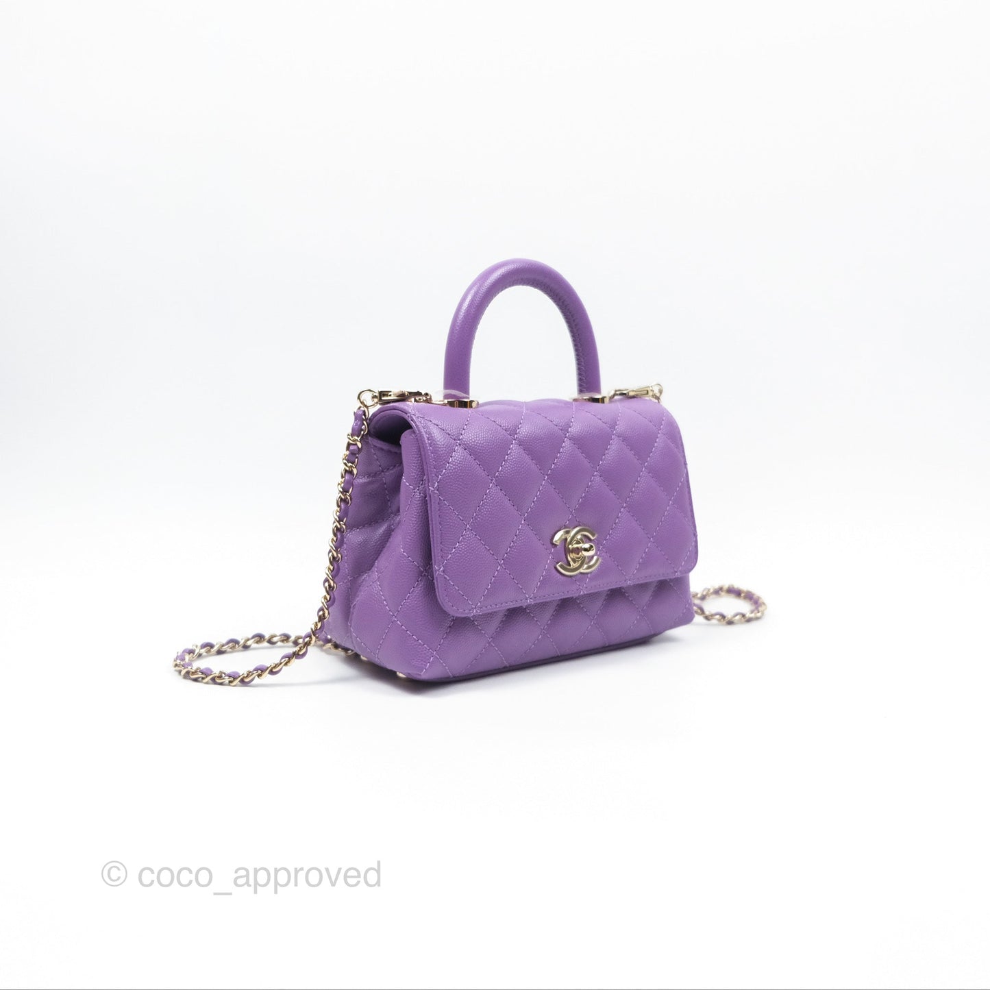 Chanel Quilted Mini Coco Handle Caviar Purple Gold Hardware