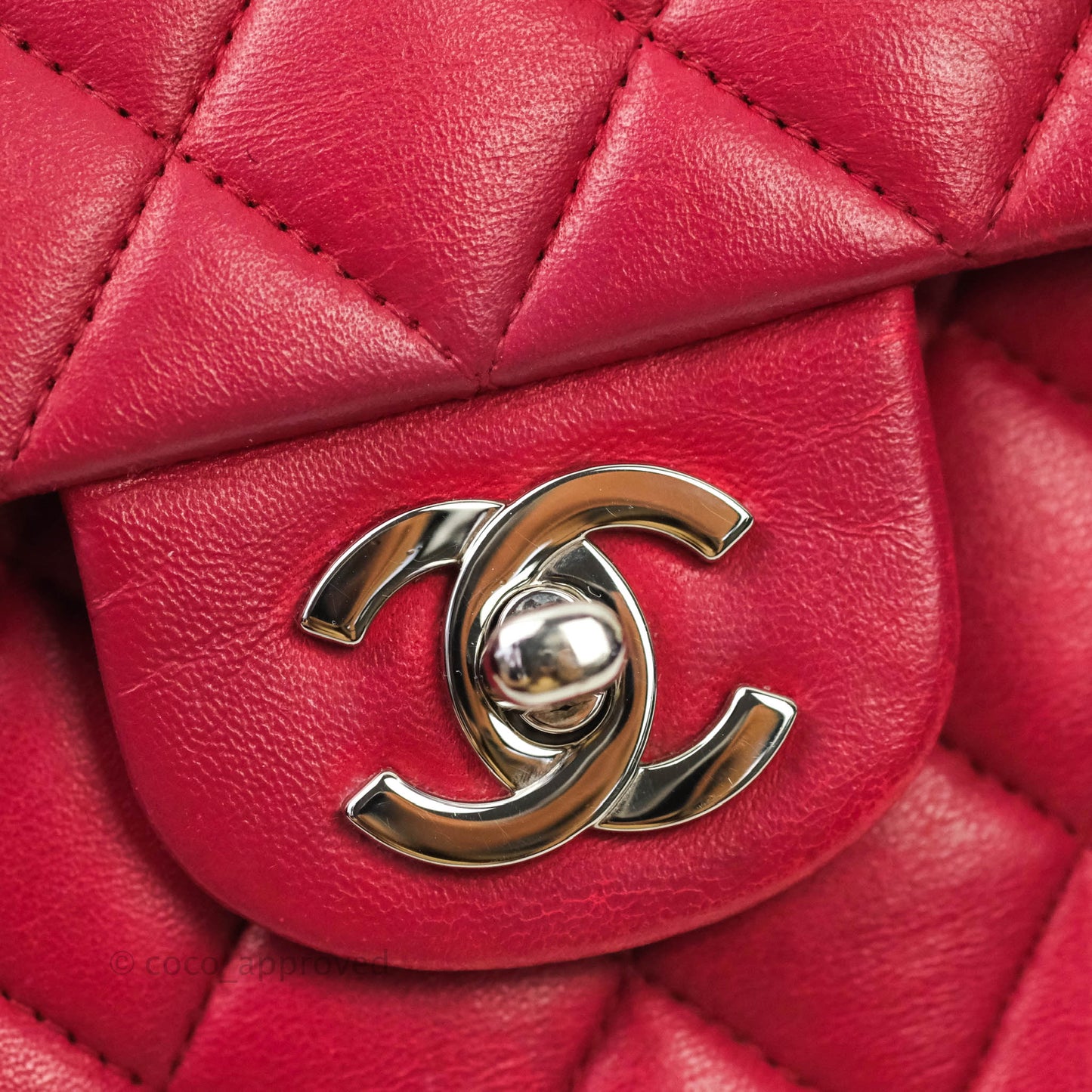 Chanel Classic M/L Medium Double Flap Red Lambskin Silver Hardware
