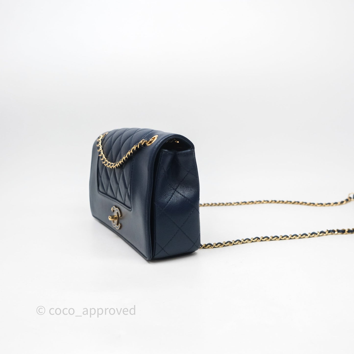 Chanel Mademoiselle Vintage Flap Bag Navy Sheepskin Gold Hardware