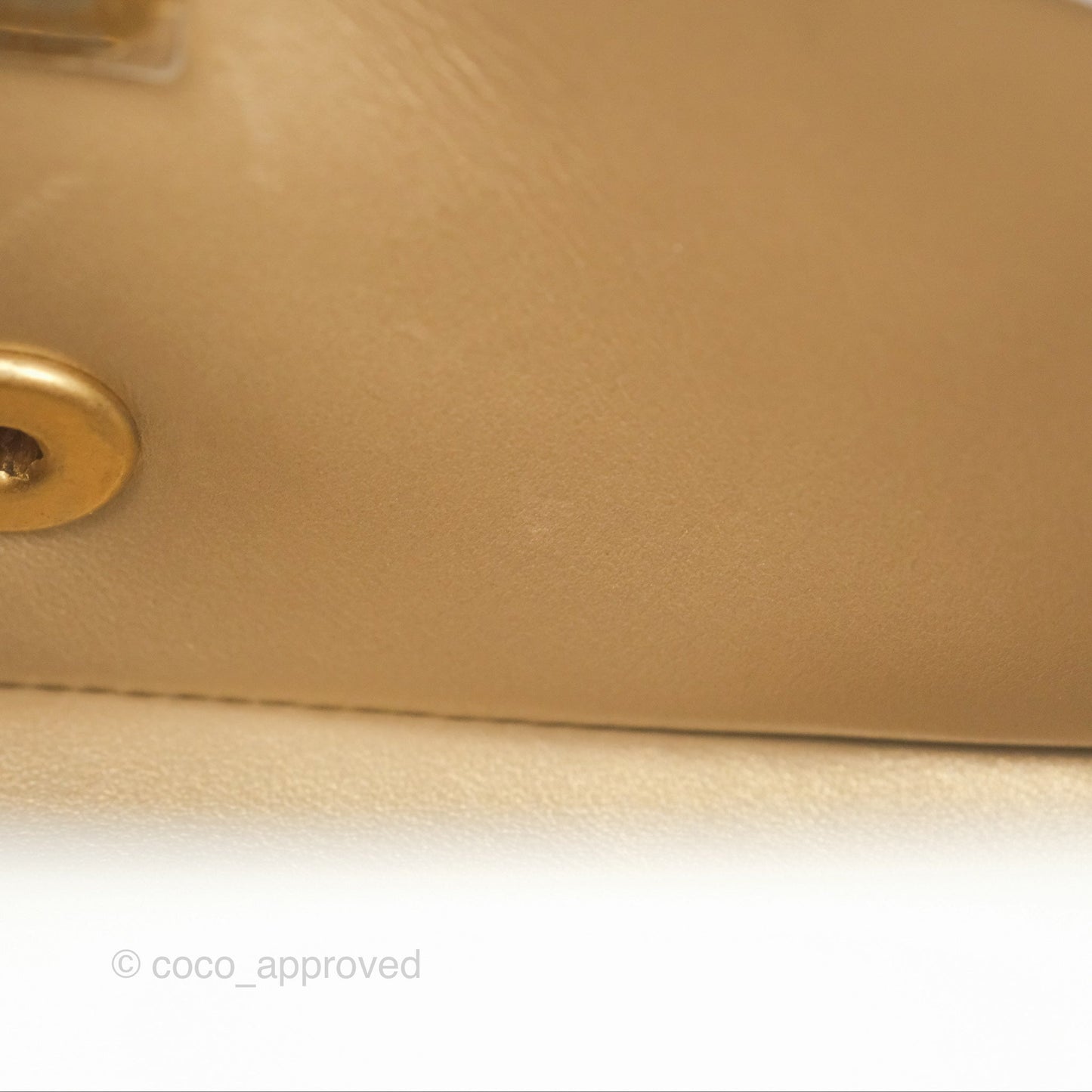 Chanel Mini Rectangular Pearl Crush Quilted White Lambskin Aged Gold Hardware