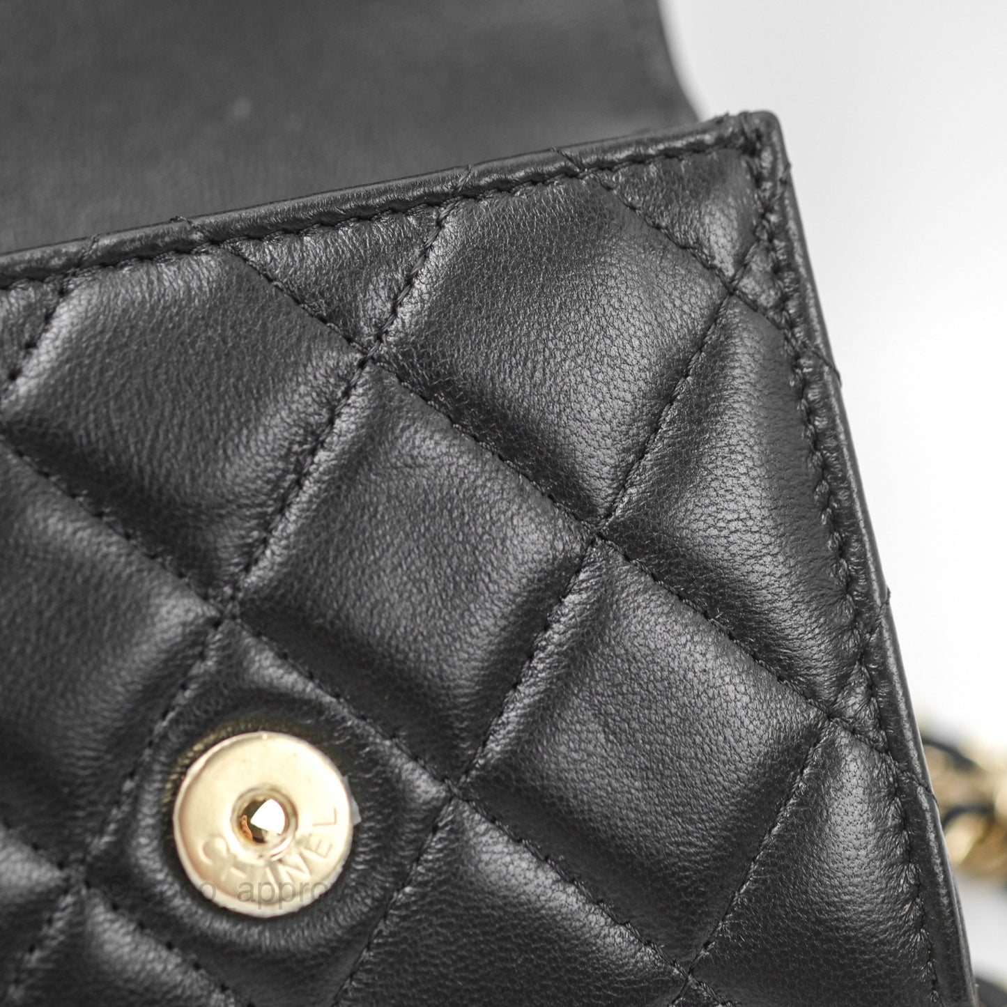 Chanel Mini Handle Clutch With Chain Black Lambskin Gold Hardware