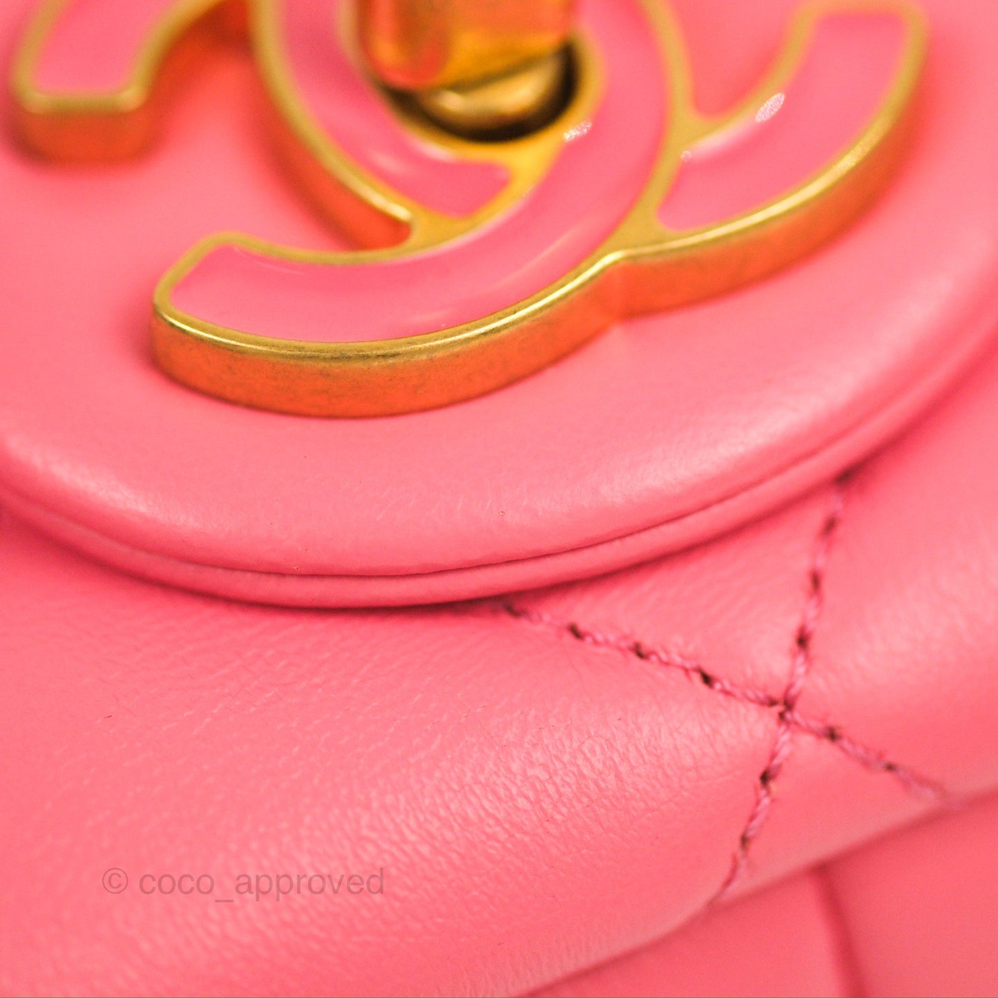Chanel Quilted Pending CC Enamel Flap Pink Lambskin Aged Gold Hardware 22P
