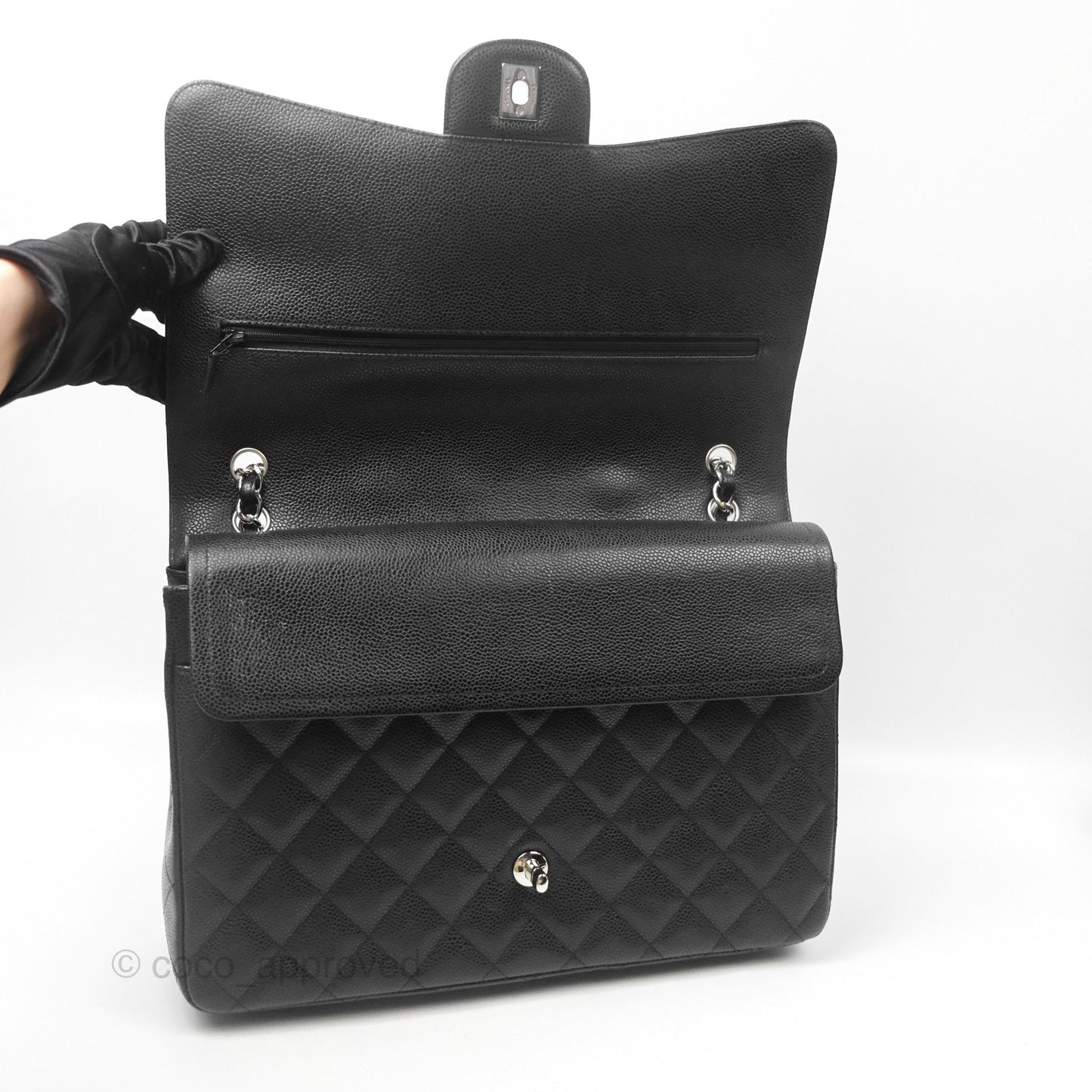Chanel Quilted Maxi Double Flap Black Caviar Silver Hardware
