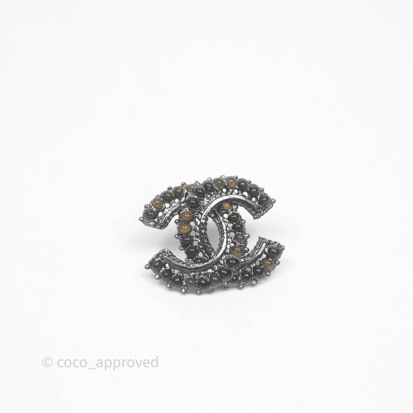 Chanel Resin Stone CC Earrings Ruthenium Hardware 14A