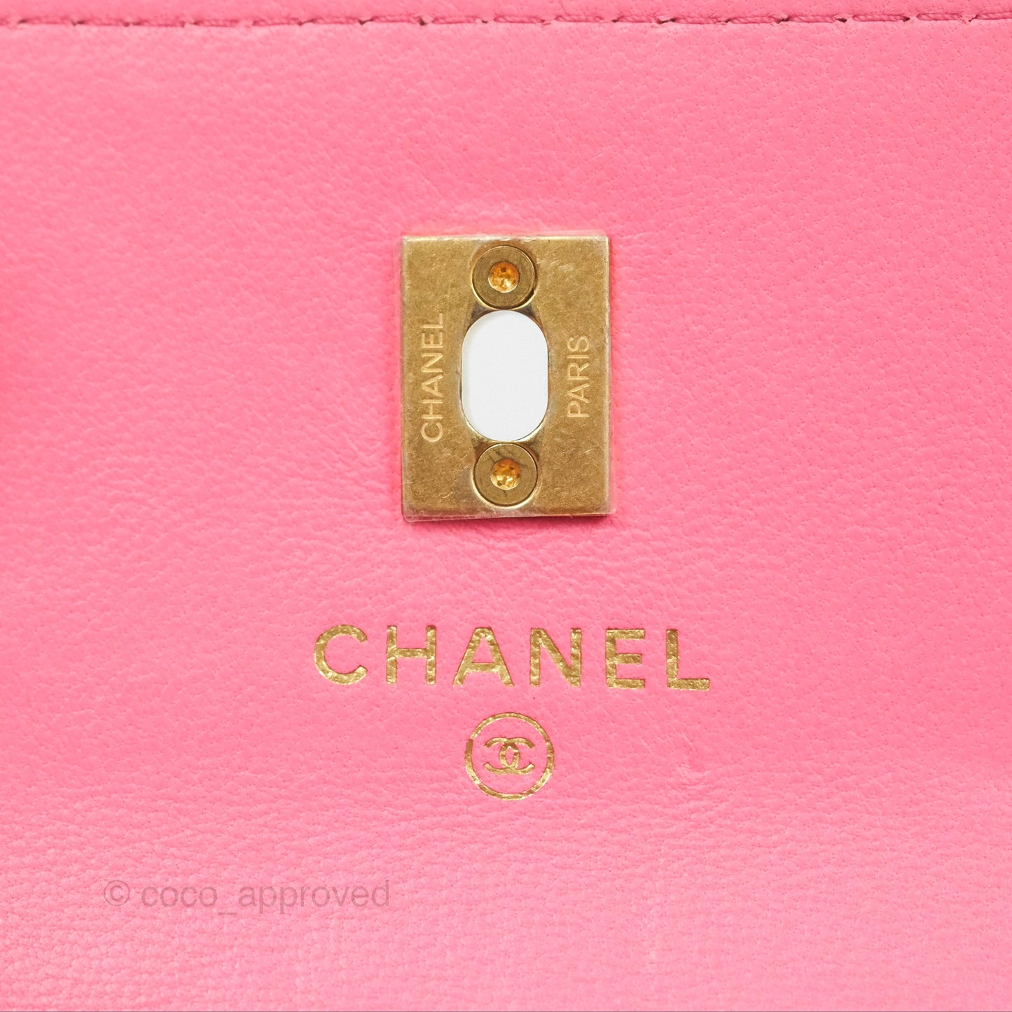 Chanel Pearl Crush Mini Clutch With Chain Pink Lambskin Aged Gold Hardware