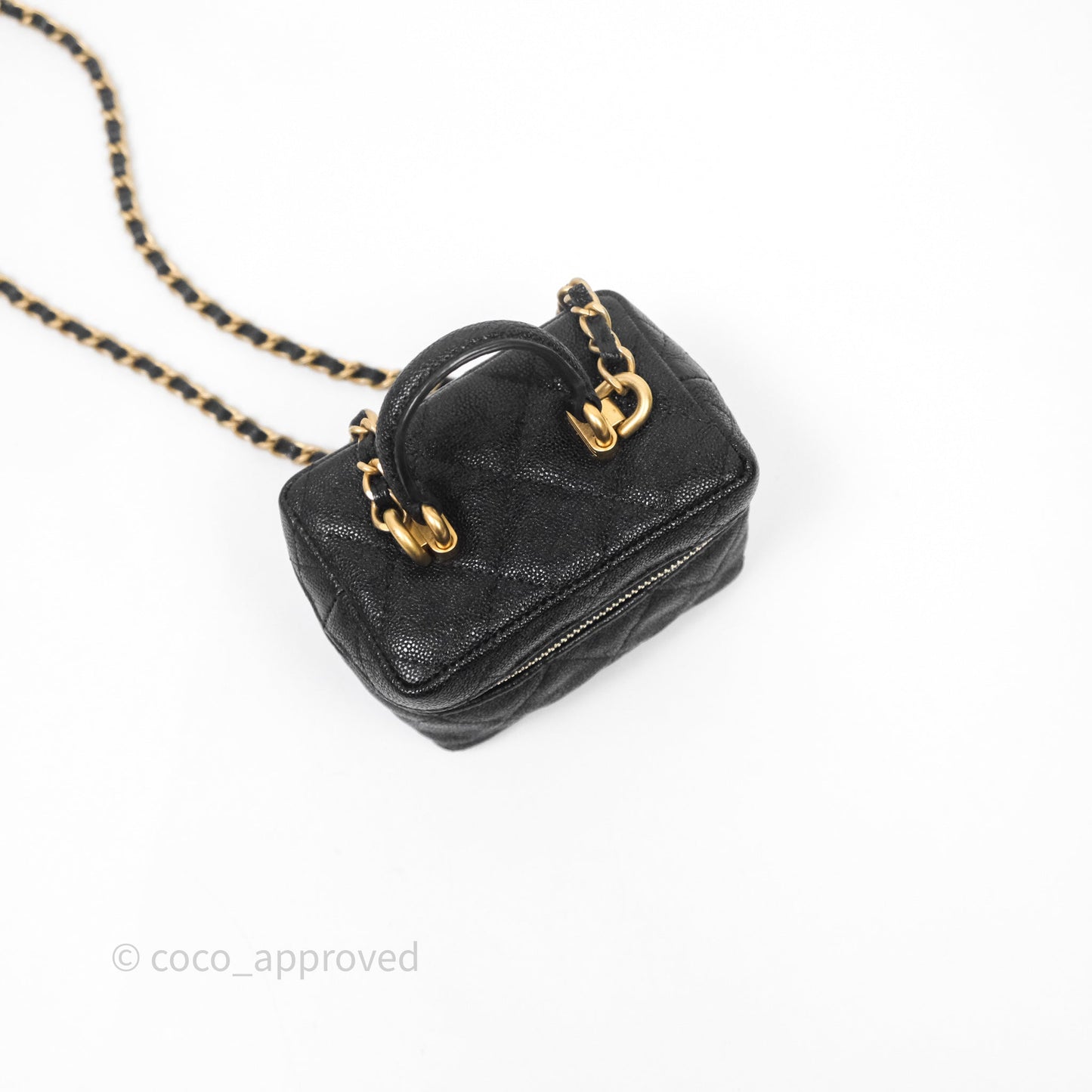 Chanel Quilted Mini Top Handle Vanity With Chain Black Caviar Aged Gold Hardware