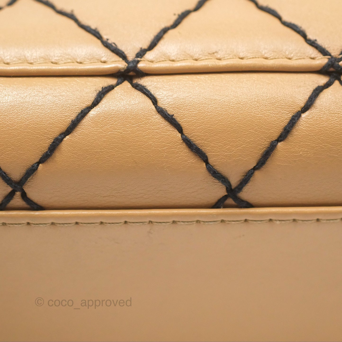 Chanel Contrast Stitch Surpique Bowler Bag Beige Calfskin Matte Black Hardware