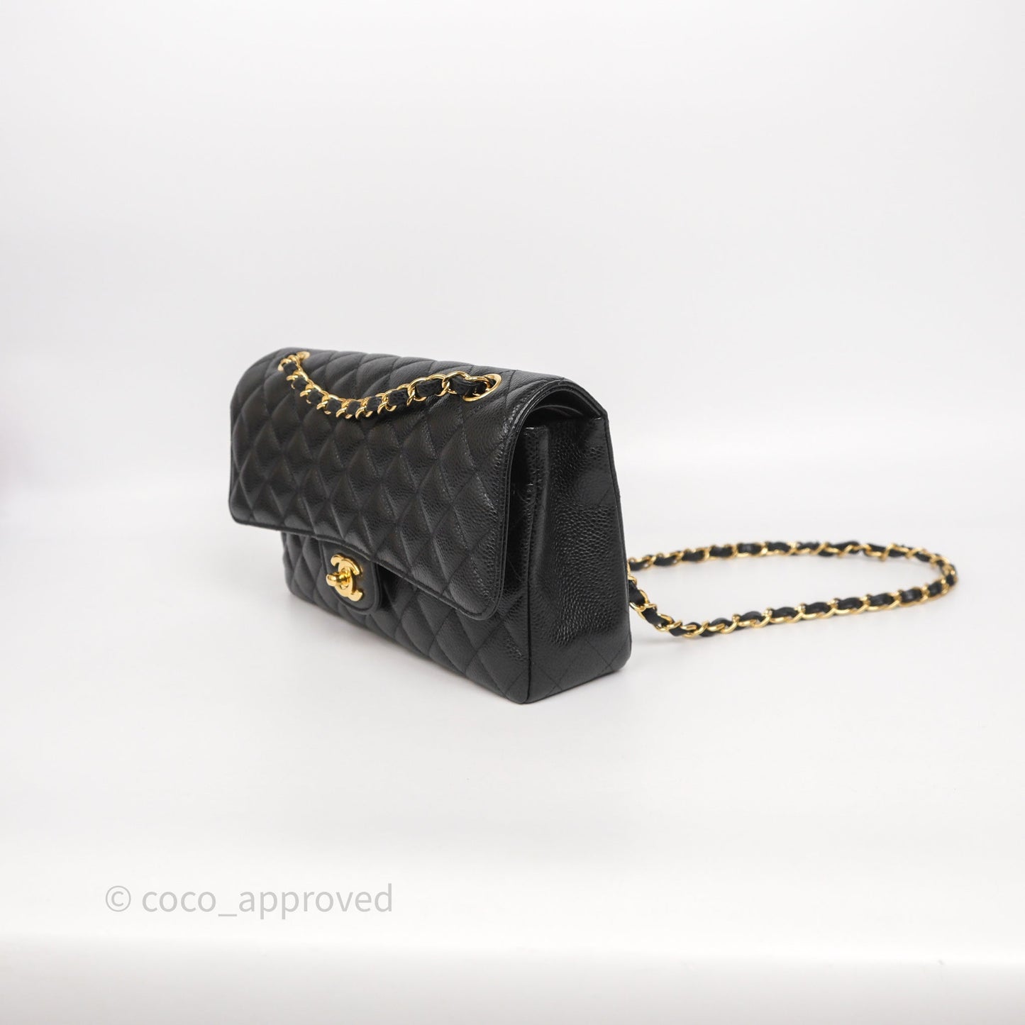 Chanel Classic M/L Medium Flap Quilted Black Caviar Gold Hardware